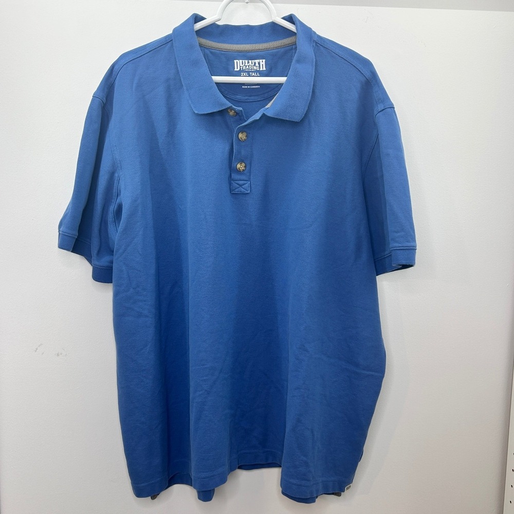 Duluth Trading Co Mens Polo Shirt Blue 2XL Tall Relaxed Fit Cotton Short Sleeve